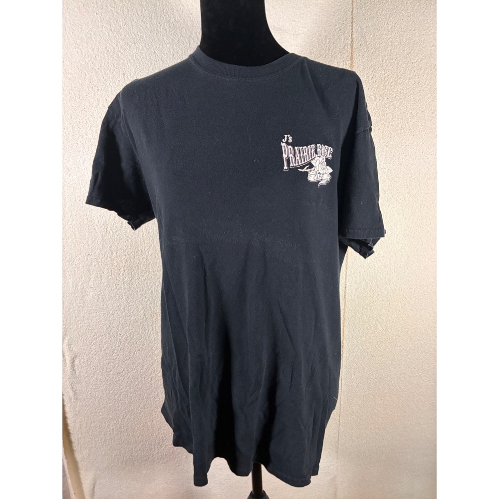 Gildan J's Prairie Rose Cafe T-Shirt Mens Medium Black Excellent Graphic Tee